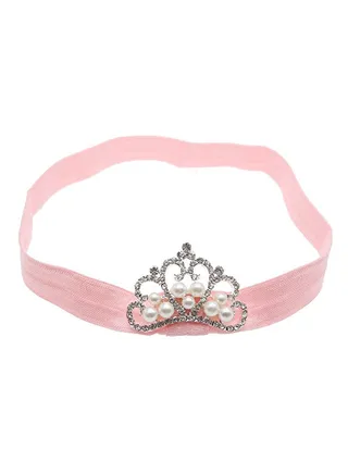 Crown Embellished  Headband Pink/White 