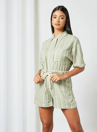 Stripe Print Playsuit Green 