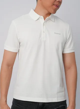 Men’s "Beyond" Embroidered on Chest Casual Polo in Bright White 