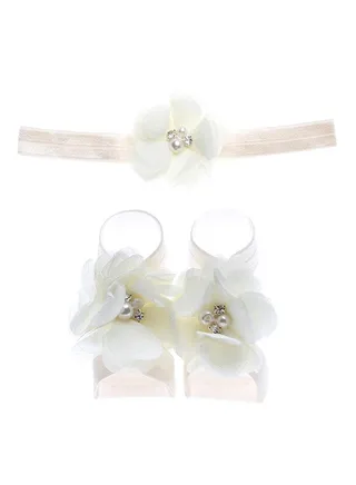 Rhinestone Studded Floral Head And Foot Band White 