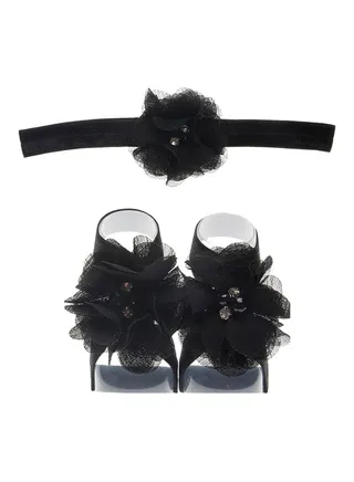 Rhinestone Studded Floral Head And Foot Band Black 