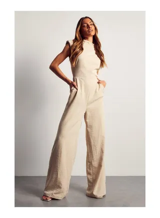 Linen High Neck Open Back Jumpsuit 