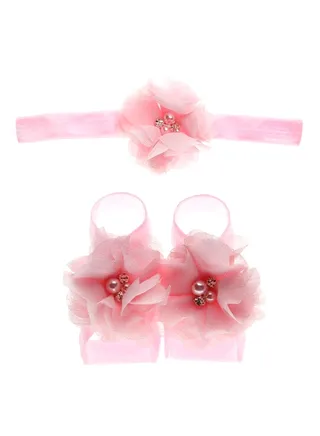 Rhinestone Studded Floral Head And Foot Band Pink 