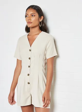 Pleat Detailed Playsuit Pumice Stone 