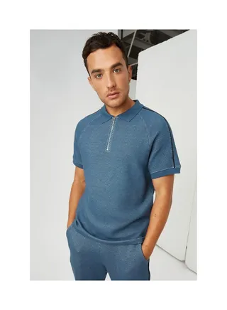 Waffle Piping Zip Neck Polo 