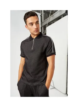 Waffle Piping Zip Neck Polo 