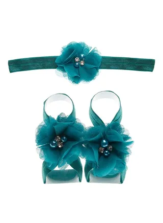 Rhinestone Studded Floral Head And Foot Band Blue 