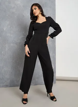 Sweetheart Neck Jumpsuit With Tie Up Back Detail 