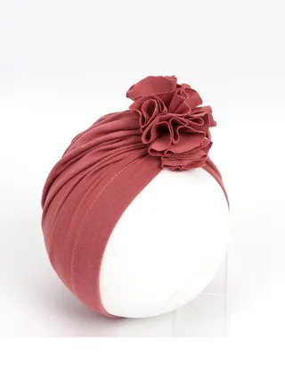 Children's Pleated Multi-Color Floral Hat Dark Pink 