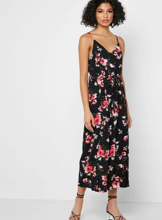 Floral Print Wrap Front Jumpsuit 