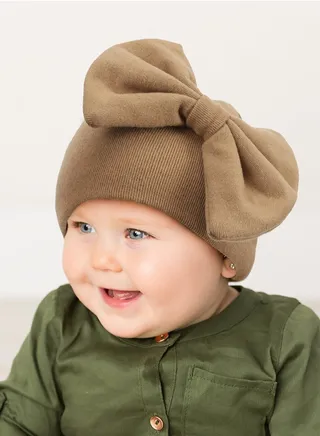 Newborn Bowtie Pullover Hat Brown 