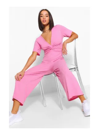 Ribbed Twist Front Culotte Jumpsuit 