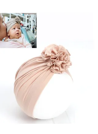 Children's Pleated Multi-Color Floral Hat Beige 