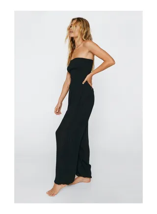 Shirred Bandeau Balloon Cover Up Jumpsuit 