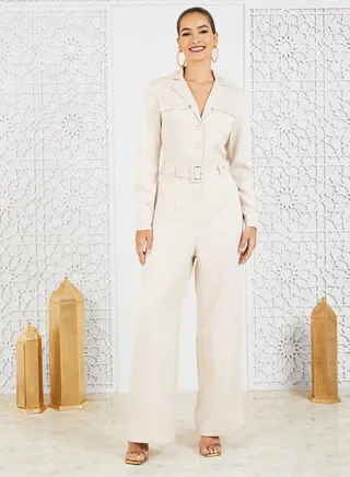 Tailored Button Down Jumpsuit with Belt 