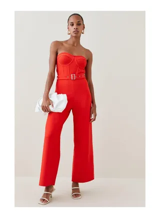 Bustier Bandage Knit Wide Leg Jumpsuit 