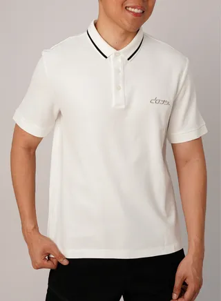 Men's Tipped Casual Collar Golf Polo in Bright White 