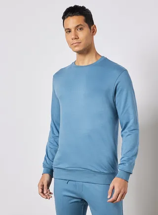 Crew Neck Men's Cotton Sweatshirt Deep Aegean 