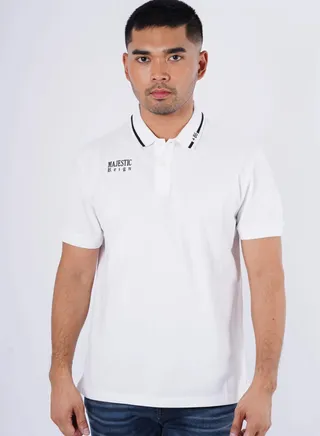 Men’s Rear Dragon Embraided Short Sleeves Polo in Bright White 