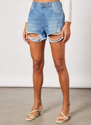 Distressed Denim Shorts Blue 