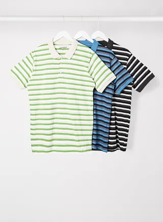 Men's Pack Of 3 Basic Striped Polo in Regular Fit Pine/White/Heather Grey 