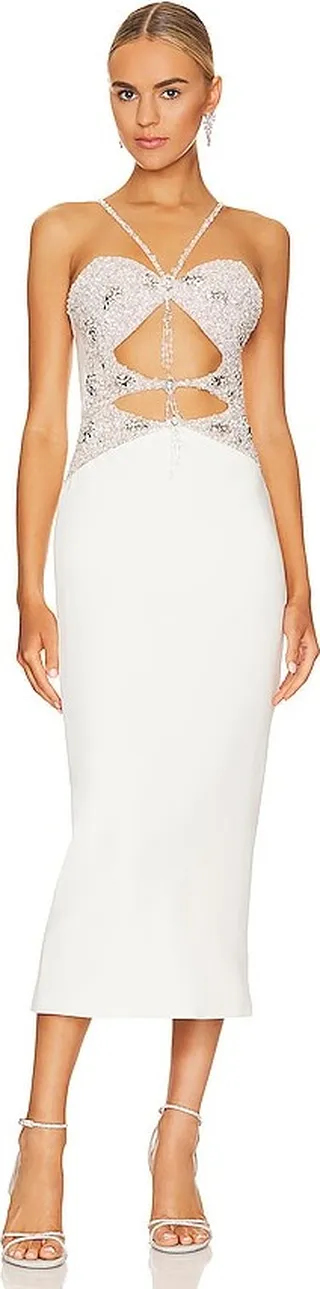 Hand Beaded Halter Neck Midi Dress