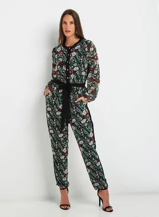 Floral Print Tie Waist Jumpsuit Multicolour 