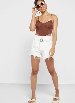 Belted Denim Shorts 