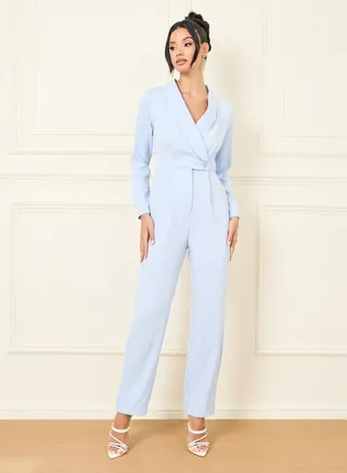 Collared Wrap Button Closure Straight Fit Jumpsuit 