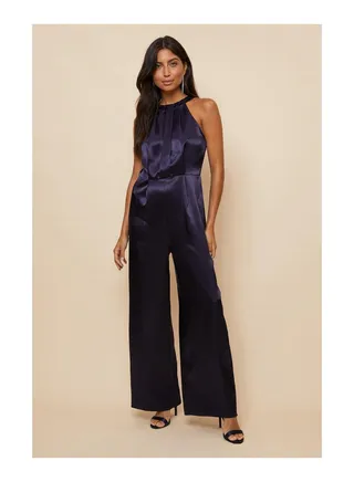 Satin Pleat Front Jumpsuit 