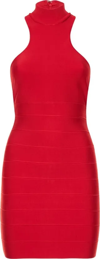 Stretch rib halter neck mini dress