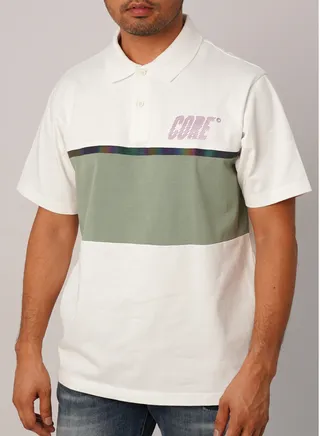 Men's Relaxed Contrast Panel Knitted Polo in Off White 