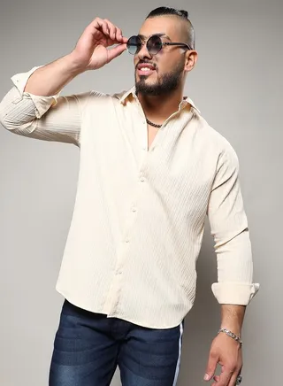 Plus Textured Self Design Striped Shirt