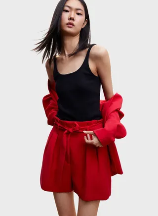 Pleated Tie Detail Shorts 