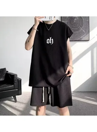Men's Summer Short-Sleeved T-Shirt Shorts Teenagers Casual Sports Two Piece Set 