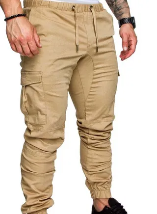 Solid Drawstring Cargo Pants Khaki 