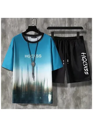 Men's New Summer Ice Silk Short Sleeve Shorts Set 