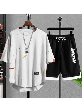 Summer Men's Plus Size Plus Short Sleeve Shorts Set Two Pieces 