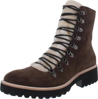 Womens Suede Lace-Up Combat Boots