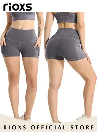 Women's High Waisted Tummy Control Shorts Workout Yoga Pant Athletic Soft Training Shorts With Side Pockets For Phone 