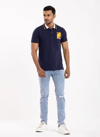 COTTON NAVY BLUE POLO SHIRT 