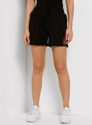Stripes Detail Elastic Waistband Drawstring Shorts Black 