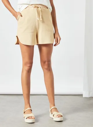 Organic Cotton Side Slit Shorts Beige 