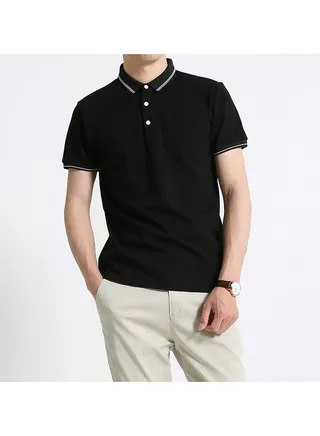 Squality Casual Men's Solid Color Commuting Polo Shirt With Lapel (Slightly one size smaller) 