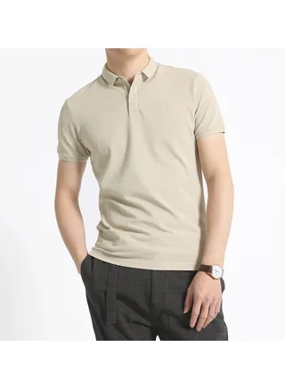 Squality Casual Men's Solid Color Commuting Polo Shirt With Lapel (Slightly one size smaller) 
