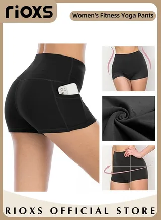 Women's High Waisted Tummy Control Shorts Workout Yoga Pants Athletic Soft Training Shorts With Side Pockets For Phone 