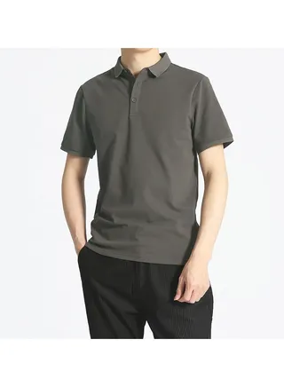 Squality Solid Color Commuting Business Short Sleeve Lapel Men's Polo Shirt 