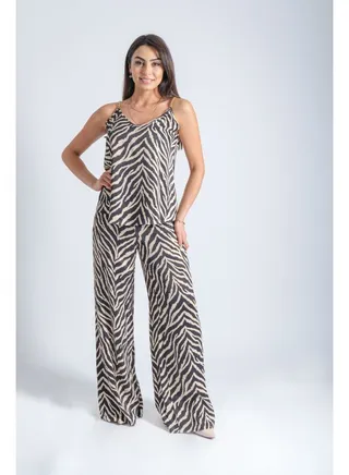 Zebra Design Jumpsuit - Brown - 100168 