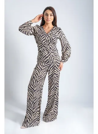 Zebra Design Jumpsuit - Brown - 100167 