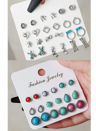 21 Pairs Combo Stud Earrings for Women and Girls -Multi-Colour 